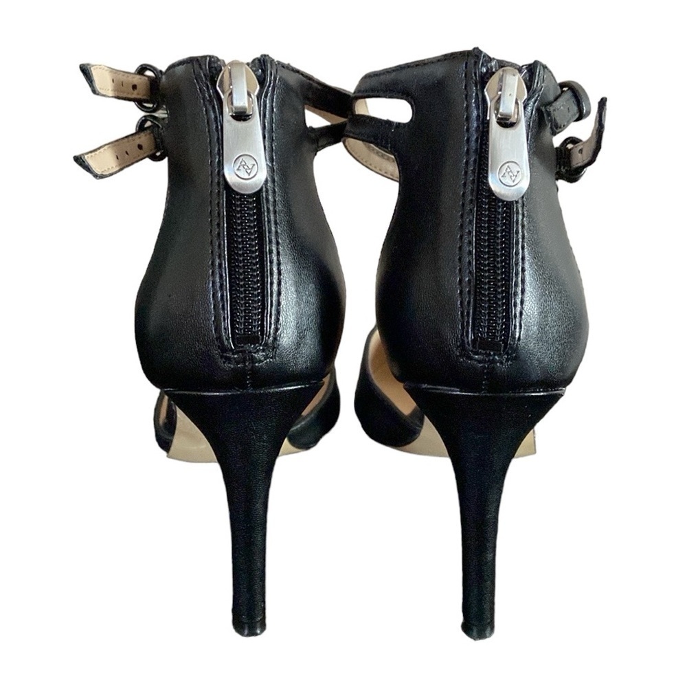 Adrienne Vittadini Black Leather Pointy Toe Double Ankle Strap Heel Shoes 7.5M - Picture 6 of 7